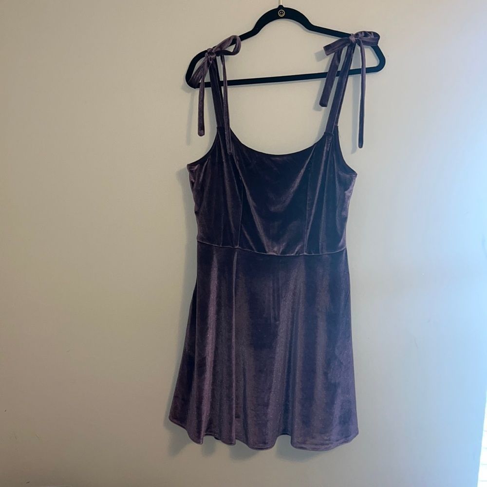 Purple Tie Strap Velvet Mini Dress Size: L NWOT